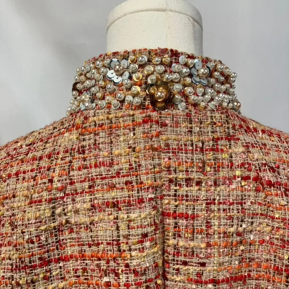 Chico's‎ Embellished Tweed Jacket Womens 12 Career Artsy Spring Career Preppy